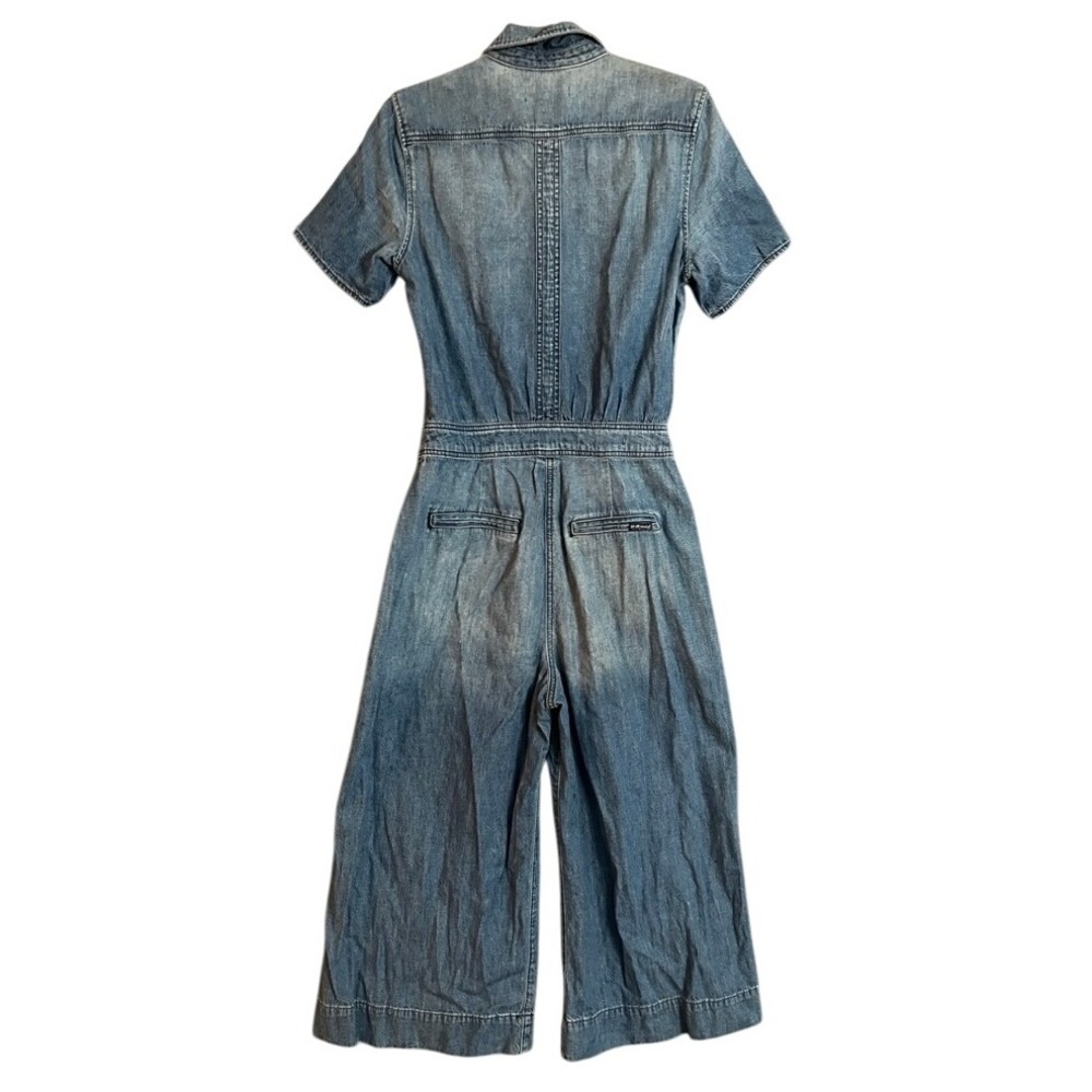 Vintage 7 For All Mankind Denim Jumpsuit Cropped Wide Leg Belted Short Sleeve S - Picture 2 of 16